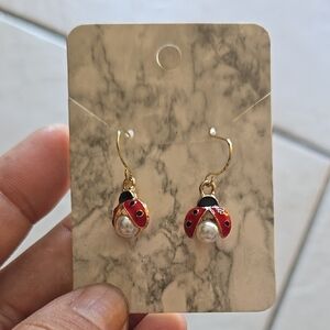 Ladybug Earrings with Pearl Accents